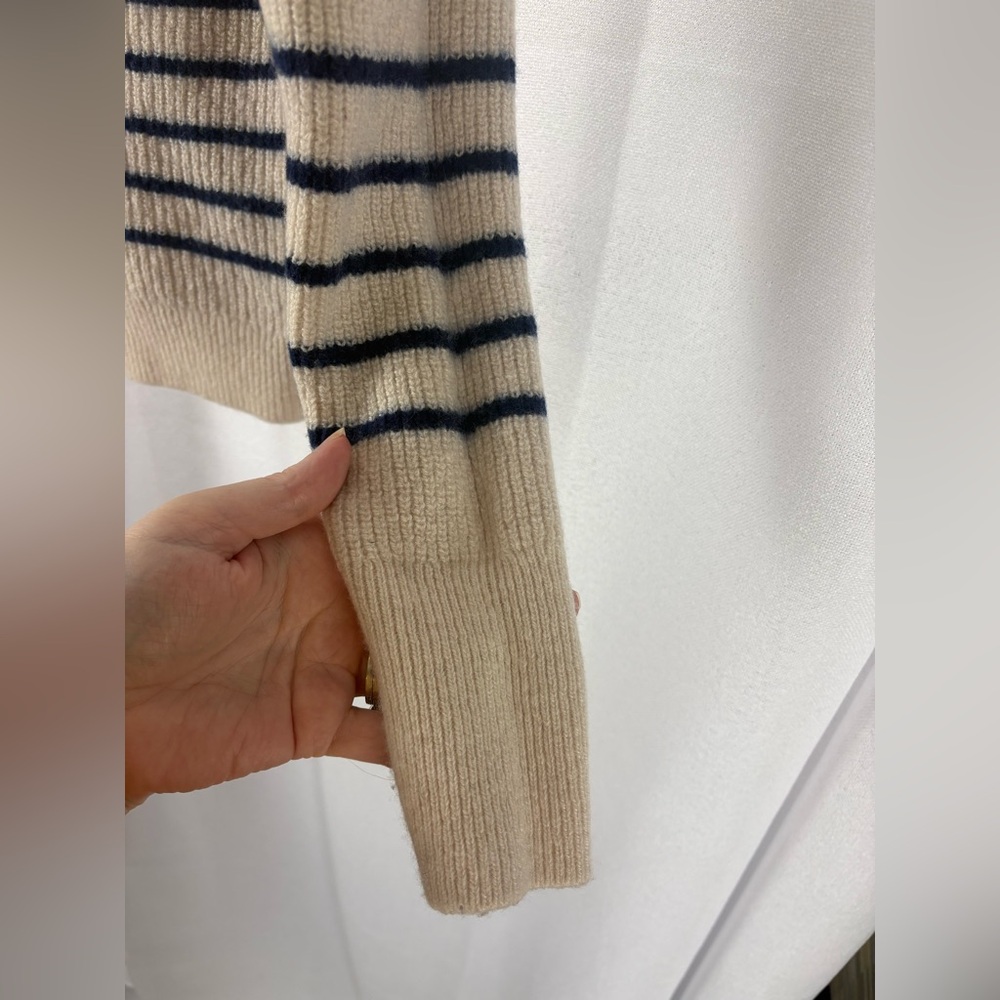 Madewell SoftWool V-Neck Cardigan in Cream Navy Stripe Cashmere Blend XL GUC - Picture 3 of 7